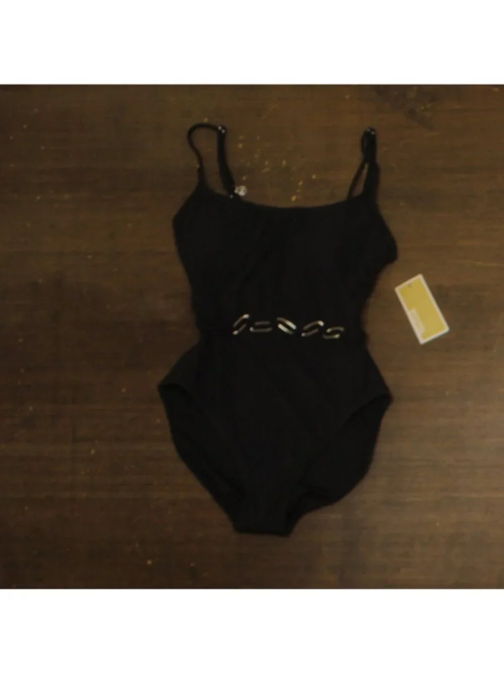 NWT Michael Michael Kors Womens Chain Belt One-Piece Swimsuit MM06306 Black 6